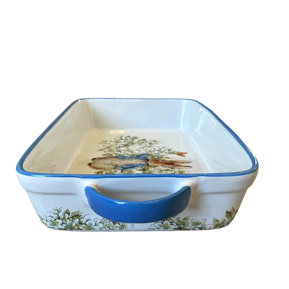 Beatrix Potter Peter Rabbit Rectangular Ceramic Baker Blue Rim Easter  NEW - Picture 8 of 15